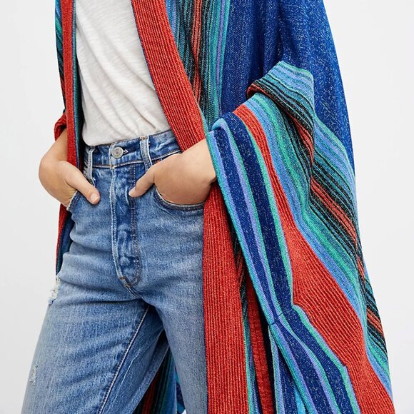 Free People In a Moment Poncho Ruana OS Sparkle Striped Knit Cardigan Boho $198 - Picture 3 of 16
